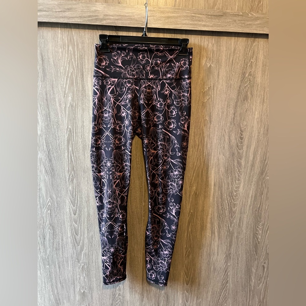 Fabletics Black and Pink Floral Leggings